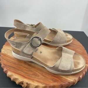 MEPHISTO Oriana Warm beige Grey Suede Wedge Sandals EU 40 US 10
